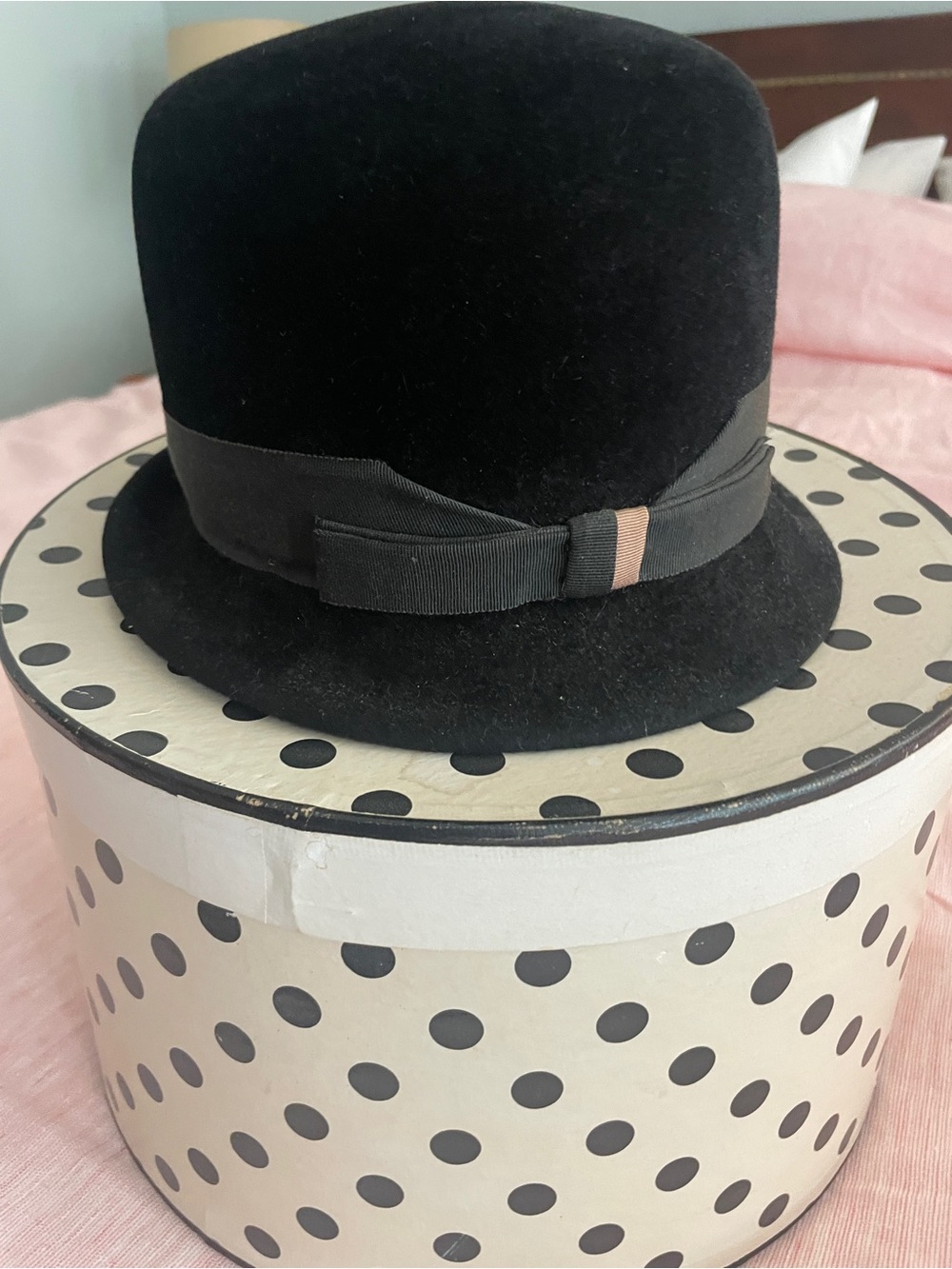 Classic Black Felt Bowler Hat with Grosgrain Band with Hat box
